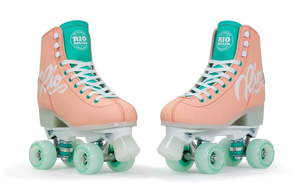 Rio Roller Script Quad Skates - Peach / Green - Skatewarehouse.co.uk