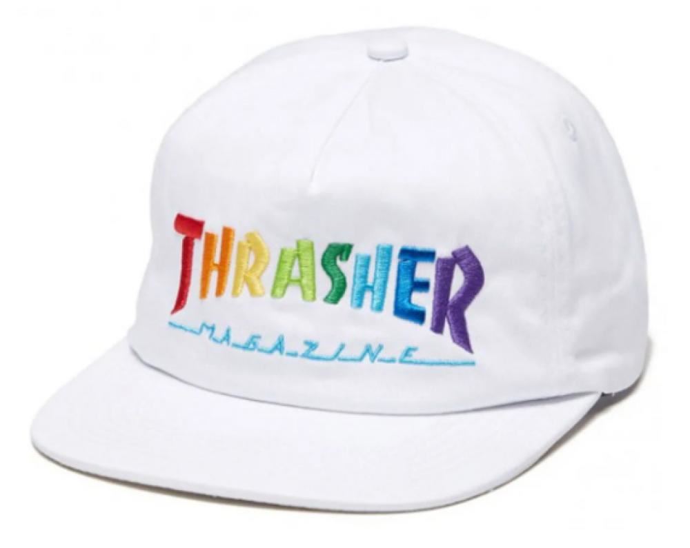 Thrasher Cap Rainbow Mag Snapback - White - Skatewarehouse.co.uk