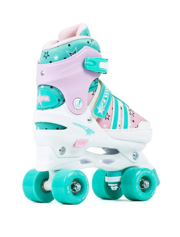 SFR Spectra Adjustable Children's Quad Skates - Pink / Green - Skatewarehouse.co.uk