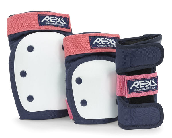 REKD Heavy Duty Triple Pad Set-Knee/Elbow/Wrist - Blue/Pink - Skatewarehouse.co.uk