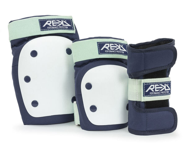 REKD Heavy Duty Triple Pad Set-Knee/Elbow/Wrist - Blue/Mint - Skatewarehouse.co.uk