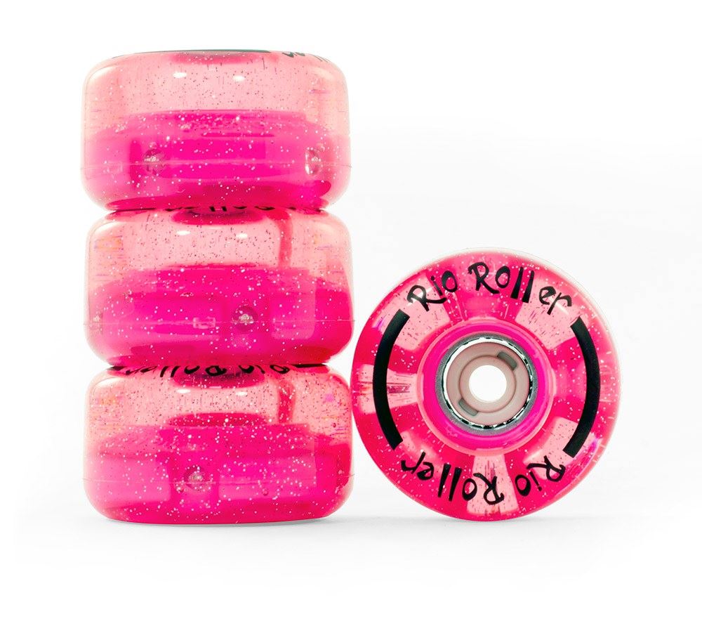 Rio Roller Quad Skate Light Up Wheels - Pink Glitter - Skatewarehouse.co.uk