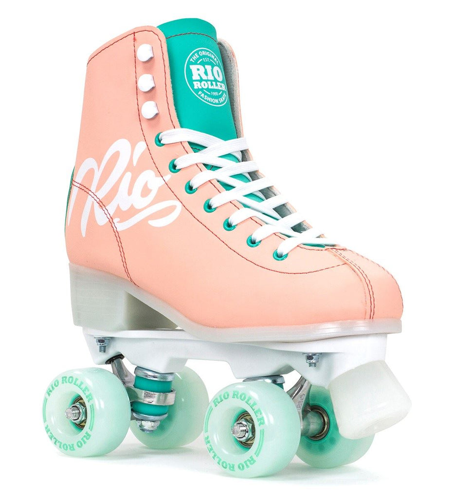 Rio Roller Script Quad Skates - Peach / Green - Skatewarehouse.co.uk